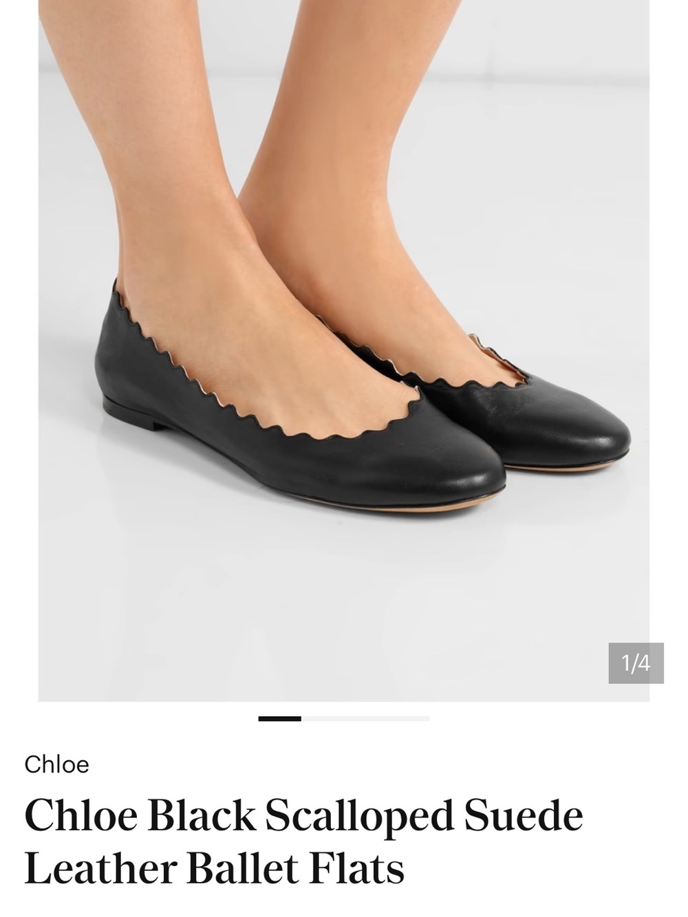 Chloe Black Leather Scalloped Edge Flats